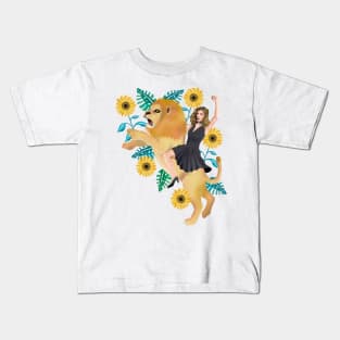 Fearless (lion and woman) Kids T-Shirt